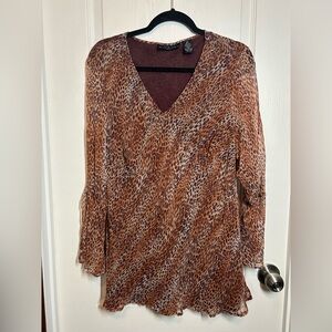 Separates by NYC Design Co Leopard Print V-Neck Women's Top- Size 2X - 100% Silk